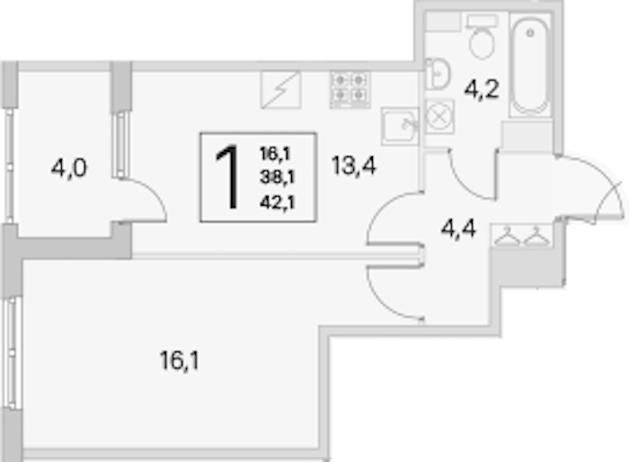 1-комнатная квартира 38.1 м², 2/5 эт., ЖК «ЮгТаун. Олимпийские кварталы»